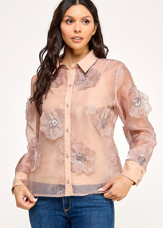LSLV 3D FABRIC COLLAR BUTTON DOWN TOP | COLOR CREMA