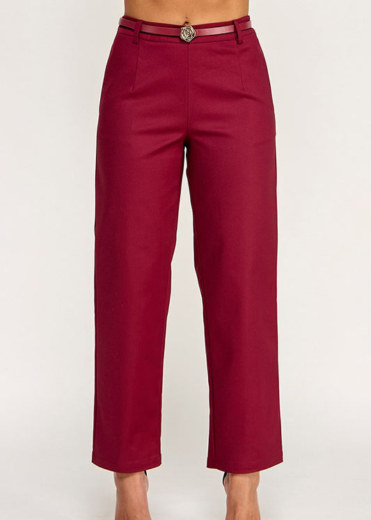 GOLD ROSE BELTED PANTS | RED
