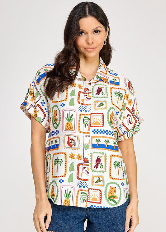 CHALLIS CAMP SHIRT | MULTI STAMP
