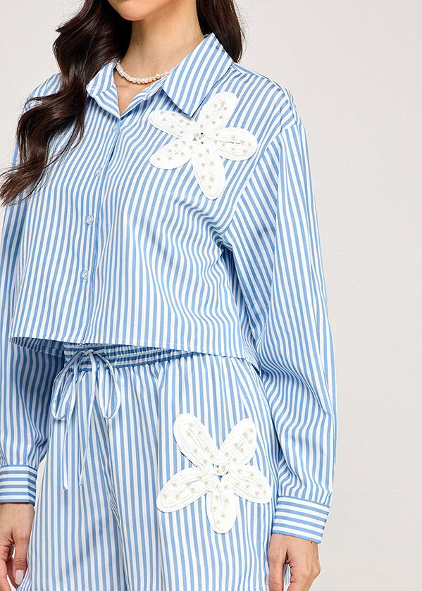 STRIPE FLOWER PATCH TOP W/ SHORTS SET