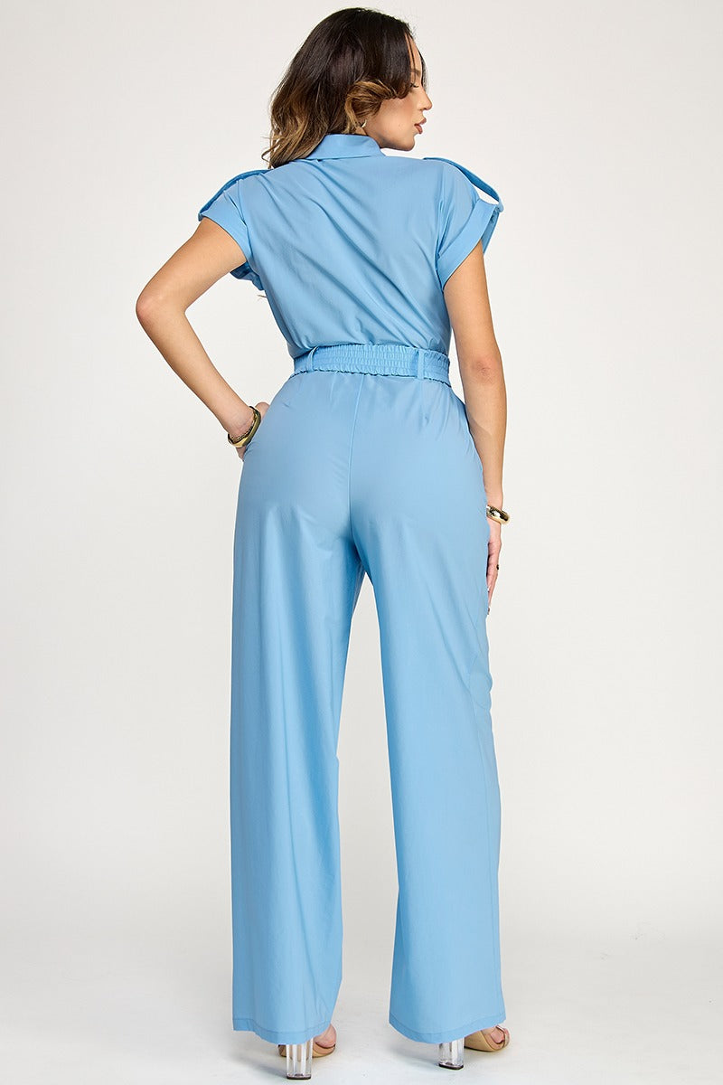 DOLMAN SLEEVE W/ ROLL UP TAB TOP JUMPSUIT
