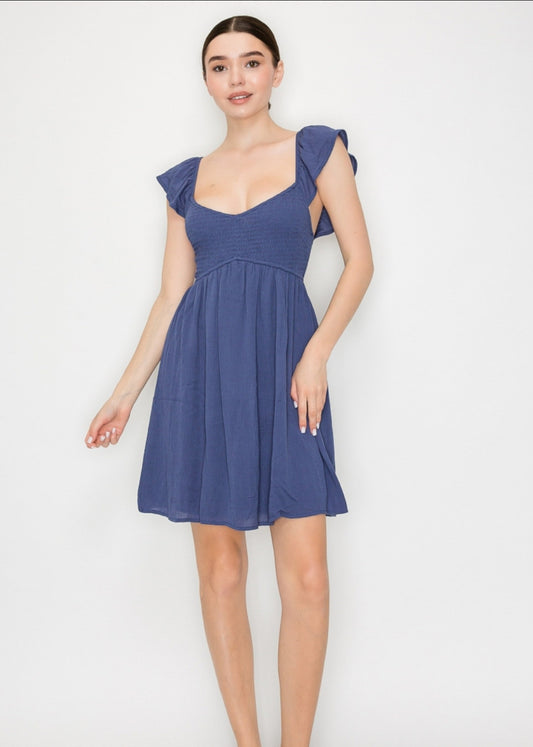 RUFFLE SLV MINI DRESS (WOVEN)