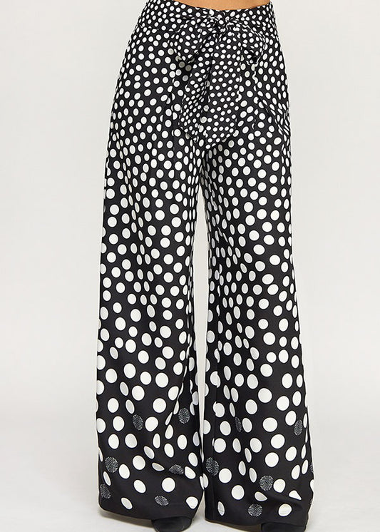 PRINTED WIDE LEG PANTS W/ WAIST TIE | COLOR NEGRO