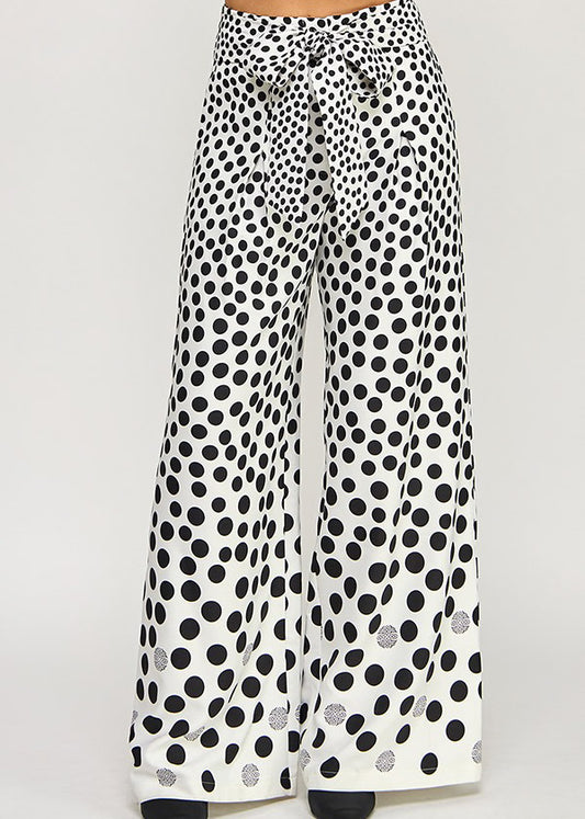 PRINTED WIDE LEG PANTS W/ WAIST TIE