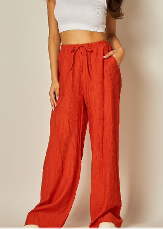 Wide Leg Pants | Rayon | Flame Red